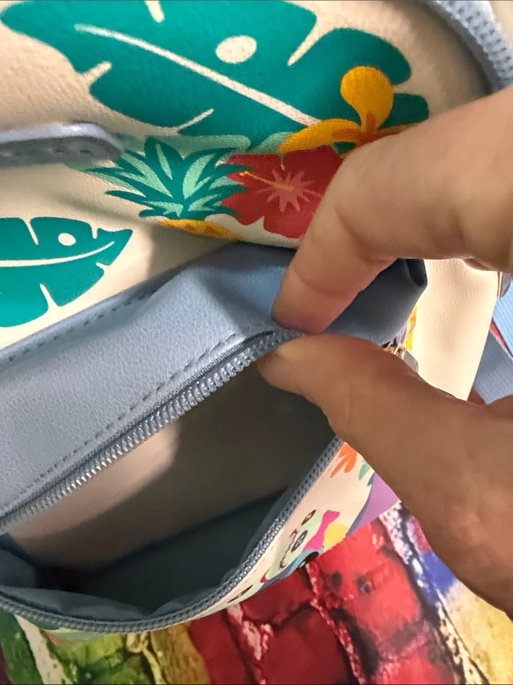 Disney White & Light Blue Kids Backpack with Stitch Tropical Print mini purse
